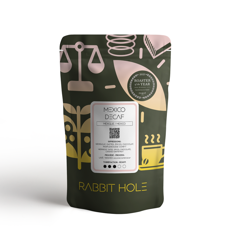 Rabbit Hole Roasters Coffee Bag of Decaf from Mexico - washed and mountain water process.
