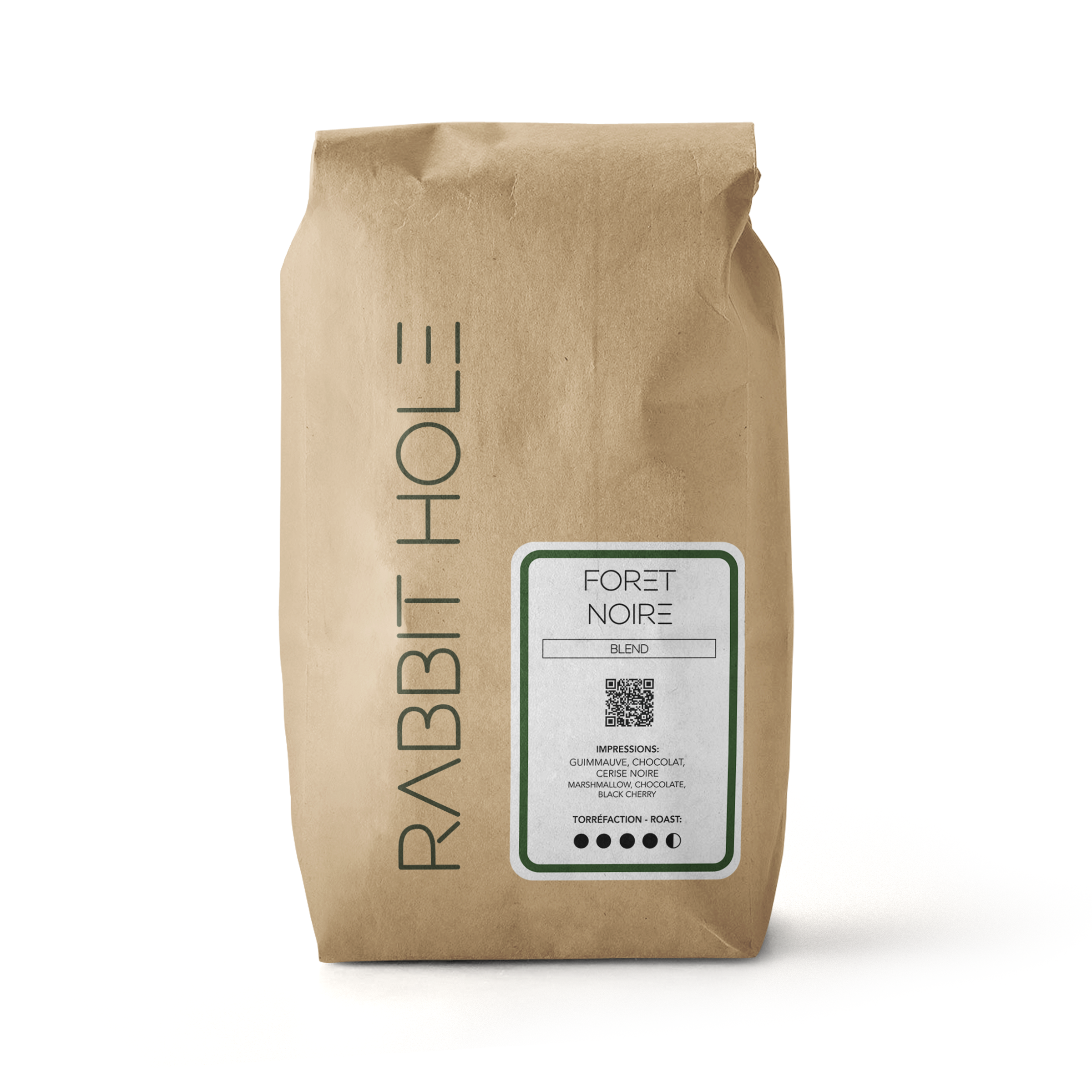 Rabbit Hole 1kg and 2kg Brown Bag of Coffee Beans for Foret Noire Blend